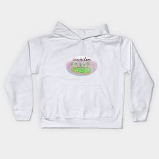 Ecuador watercolor Island travel, beach, sea and palm trees. Holidays and vacation, summer and relaxation Kids Hoodie